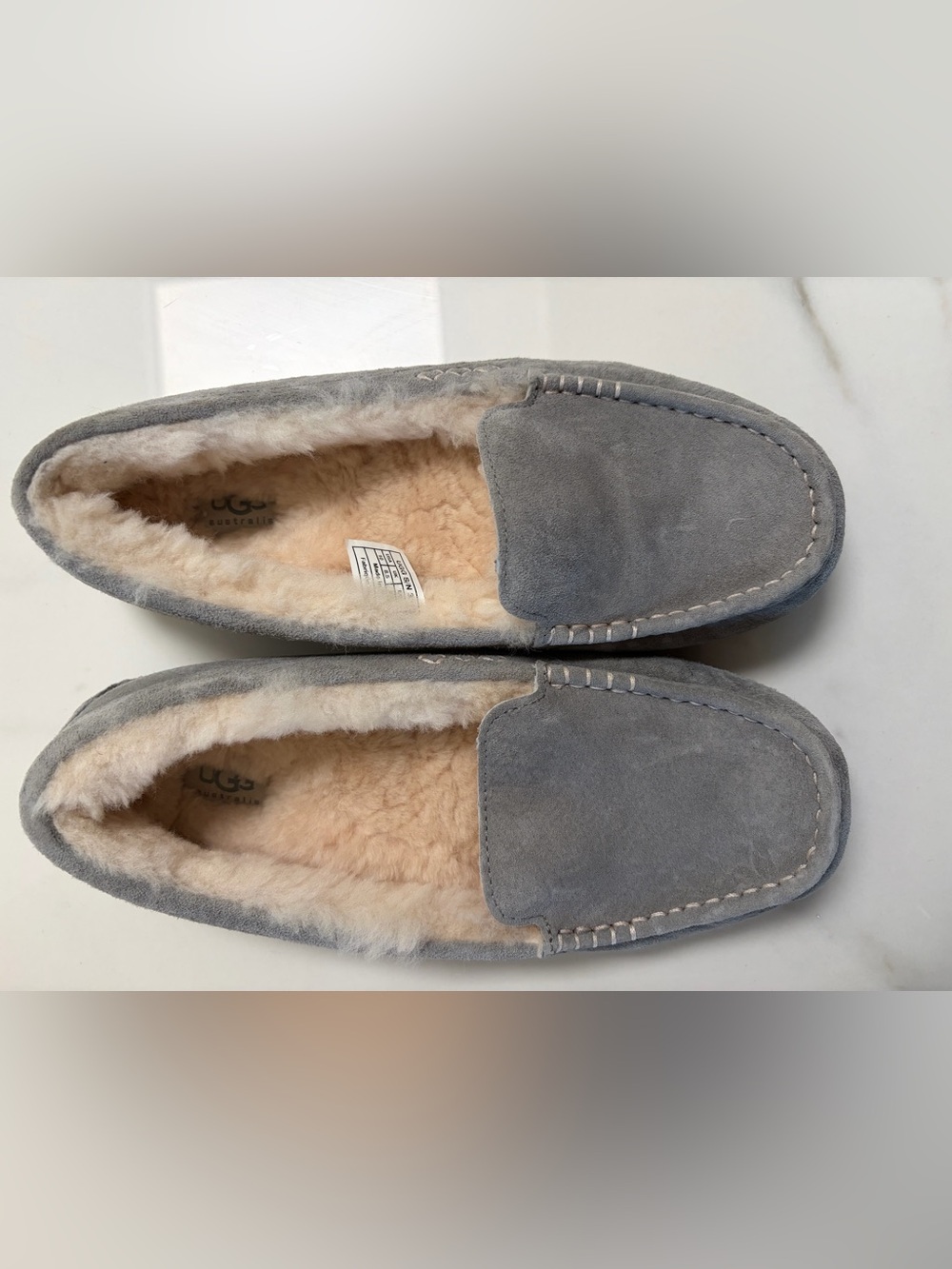 UGG Light Grey Suede Shearling-Lined Slip-On Moccasins